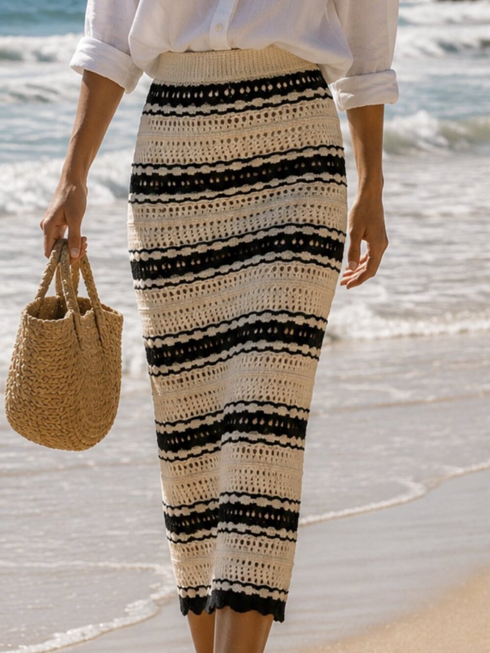 NEW Freshman 1996 Striped Crochet Knit Maxi Skirt Size Medium 36839